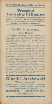 Przegląd Teatralny i Filmowy: tygodnik ilustrowany poświęcony sprawom teatru, muzyki, sztuki i kinematografu 1924.10.19 R.6 Nr19