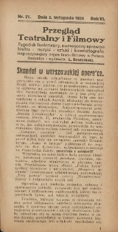 Przegląd Teatralny i Filmowy: tygodnik ilustrowany poświęcony sprawom teatru, muzyki, sztuki i kinematografu 1924.11.02 R.6 Nr21