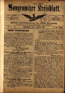 Wongrowitzer Kreisblatt: Amtliches Publikationsorgan des Kreises Wongrowitz 1907.01.05 Jg.56 Nr1