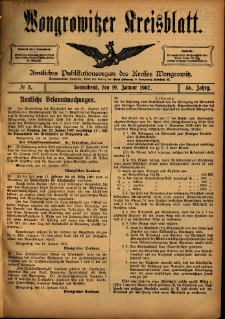 Wongrowitzer Kreisblatt: Amtliches Publikationsorgan des Kreises Wongrowitz 1907.01.19 Jg.56 Nr3