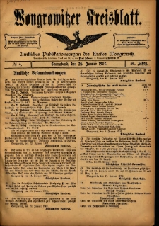 Wongrowitzer Kreisblatt: Amtliches Publikationsorgan des Kreises Wongrowitz 1907.01.26 Jg.56 Nr4