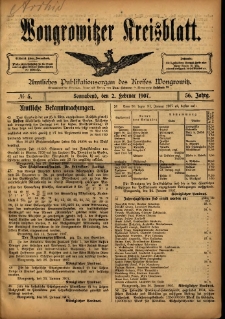 Wongrowitzer Kreisblatt: Amtliches Publikationsorgan des Kreises Wongrowitz 1907.02.02 Jg.56 Nr5