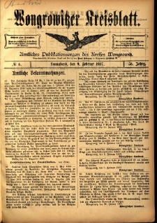 Wongrowitzer Kreisblatt: Amtliches Publikationsorgan des Kreises Wongrowitz 1907.02.09 Jg.56 Nr6