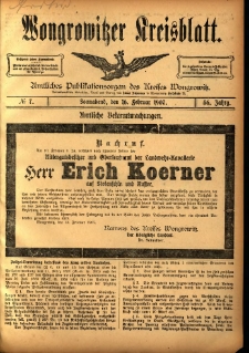 Wongrowitzer Kreisblatt: Amtliches Publikationsorgan des Kreises Wongrowitz 1907.02.16 Jg.56 Nr7