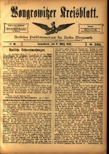 Wongrowitzer Kreisblatt: Amtliches Publikationsorgan des Kreises Wongrowitz 1907.03.09 Jg.56 Nr10