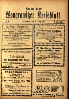 Zweites Blatt. Wongrowitzer Kreisblatt. 1907.03.16 Jg 56 Nr11