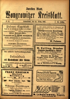 Zweites Blatt. Wongrowitzer Kreisblatt. 1907.03.16 Jg 56 Nr11
