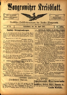 Wongrowitzer Kreisblatt: Amtliches Publikationsorgan des Kreises Wongrowitz 1907.04.20 Jg.56 Nr16