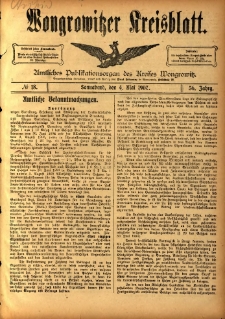 Wongrowitzer Kreisblatt: Amtliches Publikationsorgan des Kreises Wongrowitz 1907.05.04 Jg.56 Nr18