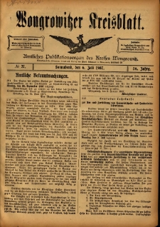 Wongrowitzer Kreisblatt: Amtliches Publikationsorgan des Kreises Wongrowitz 1907.07.06 Jg.56 Nr27