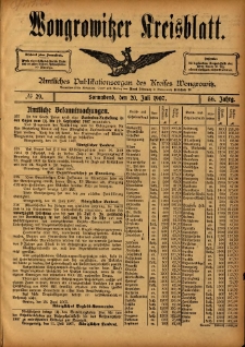 Wongrowitzer Kreisblatt: Amtliches Publikationsorgan des Kreises Wongrowitz 1907.07.20 Jg.56 Nr29