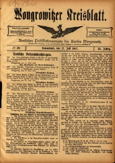 Wongrowitzer Kreisblatt: Amtliches Publikationsorgan des Kreises Wongrowitz 1907.07.27 Jg.56 Nr30