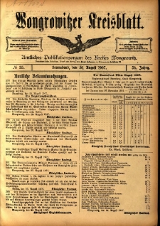 Wongrowitzer Kreisblatt: Amtliches Publikationsorgan des Kreises Wongrowitz 1907.08.31 Jg.56 Nr35