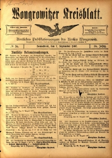 Wongrowitzer Kreisblatt: Amtliches Publikationsorgan des Kreises Wongrowitz 1907.09.07 Jg.56 Nr36