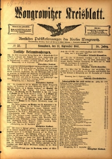 Wongrowitzer Kreisblatt: Amtliches Publikationsorgan des Kreises Wongrowitz 1907.09.14 Jg.56 Nr37