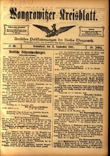 Wongrowitzer Kreisblatt: Amtliches Publikationsorgan des Kreises Wongrowitz 1907.09.21 Jg.56 Nr38