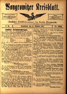 Wongrowitzer Kreisblatt: Amtliches Publikationsorgan des Kreises Wongrowitz 1907.10.12 Jg.56 Nr41