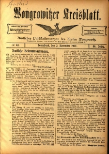 Wongrowitzer Kreisblatt: Amtliches Publikationsorgan des Kreises Wongrowitz 1907.11.02 Jg.56 Nr44