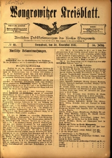 Wongrowitzer Kreisblatt: Amtliches Publikationsorgan des Kreises Wongrowitz 1907.11.30 Jg.56 Nr48