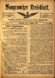 Wongrowitzer Kreisblatt: Amtliches Publikationsorgan des Kreises Wongrowitz 1907.12.07 Jg.56 Nr49