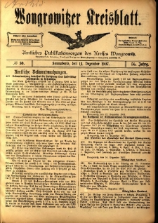 Wongrowitzer Kreisblatt: Amtliches Publikationsorgan des Kreises Wongrowitz 1907.12.14 Jg.56 Nr50