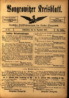 Wongrowitzer Kreisblatt: Amtliches Publikationsorgan des Kreises Wongrowitz 1907.12.21 Jg.56 Nr51