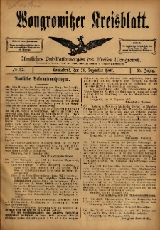 Wongrowitzer Kreisblatt: Amtliches Publikationsorgan des Kreises Wongrowitz 1907.12.28 Jg.56 Nr52