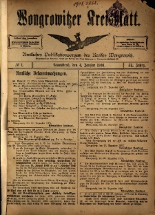 Wongrowitzer Kreisblatt: Amtliches Publikationsorgan des Kreises Wongrowitz 1908.01.04 Jg.57 Nr1