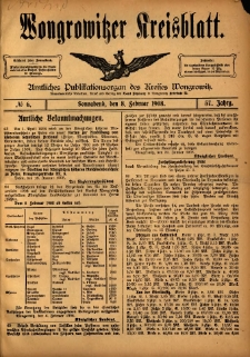 Wongrowitzer Kreisblatt: Amtliches Publikationsorgan des Kreises Wongrowitz 1908.02.08 Jg.57 Nr6