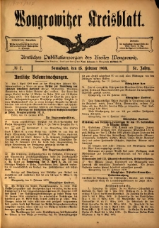 Wongrowitzer Kreisblatt: Amtliches Publikationsorgan des Kreises Wongrowitz 1908.02.15 Jg.57 Nr7