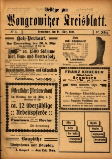 Beilage zum Wongrowitzer Kreisblatt 1908.03.14 Jg.57 Nr11