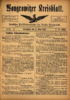 Wongrowitzer Kreisblatt: Amtliches Publikationsorgan des Kreises Wongrowitz 1908.03.21 Jg.57 Nr12