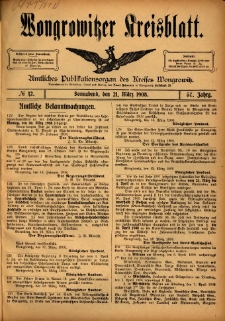 Wongrowitzer Kreisblatt: Amtliches Publikationsorgan des Kreises Wongrowitz 1908.03.21 Jg.57 Nr12