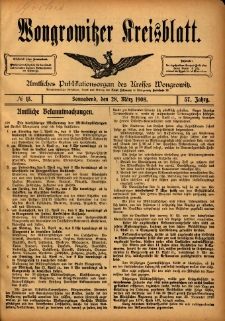Wongrowitzer Kreisblatt: Amtliches Publikationsorgan des Kreises Wongrowitz 1908.03.28 Jg.57 Nr13