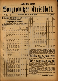 Zweites Blatt. Wongrowitzer Kreisblatt. 1908.03.28 Jg 57 Nr13