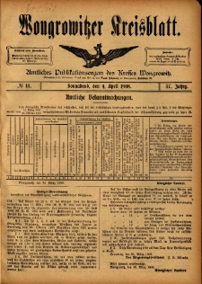 Wongrowitzer Kreisblatt: Amtliches Publikationsorgan des Kreises Wongrowitz 1908.04.04 Jg.57 Nr14