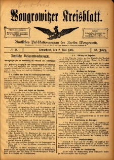Wongrowitzer Kreisblatt: Amtliches Publikationsorgan des Kreises Wongrowitz 1908.05.02 Jg.57 Nr18