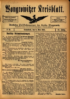Wongrowitzer Kreisblatt: Amtliches Publikationsorgan des Kreises Wongrowitz 1908.05.19 Jg.57 Nr19