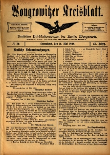 Wongrowitzer Kreisblatt: Amtliches Publikationsorgan des Kreises Wongrowitz 1908.05.16 Jg.57 Nr20