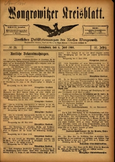 Wongrowitzer Kreisblatt: Amtliches Publikationsorgan des Kreises Wongrowitz 1908.06.06 Jg.57 Nr23
