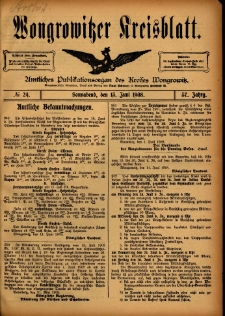 Wongrowitzer Kreisblatt: Amtliches Publikationsorgan des Kreises Wongrowitz 1908.06.13 Jg.57 Nr24