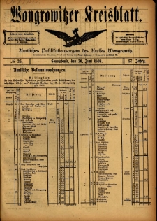 Wongrowitzer Kreisblatt: Amtliches Publikationsorgan des Kreises Wongrowitz 1908.06.20 Jg.57 Nr25