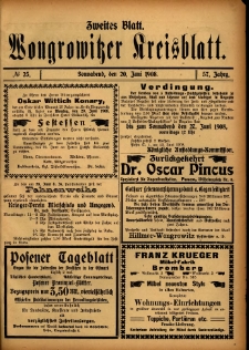 Zweites Blatt. Wongrowitzer Kreisblatt. 1908.06.20 Jg 57 Nr25
