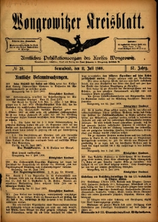 Wongrowitzer Kreisblatt: Amtliches Publikationsorgan des Kreises Wongrowitz 1908.07.11 Jg.57 Nr28