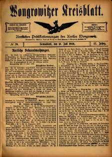 Wongrowitzer Kreisblatt: Amtliches Publikationsorgan des Kreises Wongrowitz 1908.07.18 Jg.57 Nr29