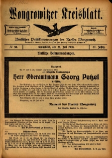 Wongrowitzer Kreisblatt: Amtliches Publikationsorgan des Kreises Wongrowitz 1908.07.25 Jg.57 Nr30