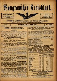Wongrowitzer Kreisblatt: Amtliches Publikationsorgan des Kreises Wongrowitz 1908.08.01 Jg.57 Nr31