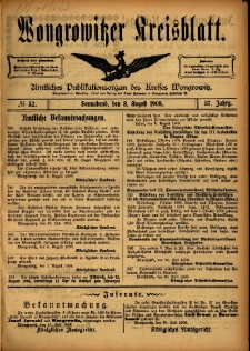 Wongrowitzer Kreisblatt: Amtliches Publikationsorgan des Kreises Wongrowitz 1908.08.08 Jg.57 Nr32