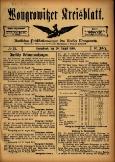 Wongrowitzer Kreisblatt: Amtliches Publikationsorgan des Kreises Wongrowitz 1908.08.29 Jg.57 Nr35