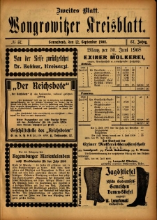 Zweites Blatt. Wongrowitzer Kreisblatt. 1908.09.12 Jg 57 Nr37